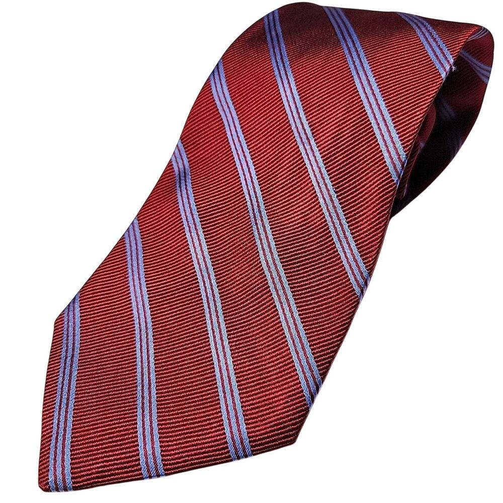 Tie LANDS END 100% Silk Striped Red/Blue Handsewn Made in USA REPP